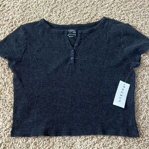 dark grey waffle knit button pacsun top